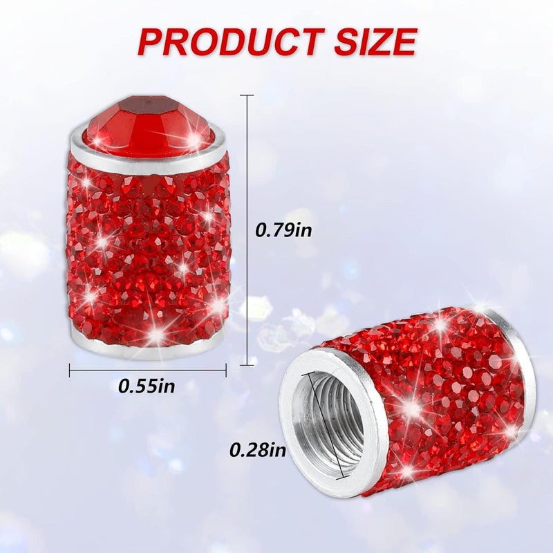 alpmosn Car Wheel Tire Valve Caps, 4 PCS Bling Tire Valve Caps, Crystal Tire Caps Shinny Rhinestone for Women, Universal Car Dustproof Tire Valve Caps for Cars, Trucks, SUV and Motorcycles (Red) - Image 2